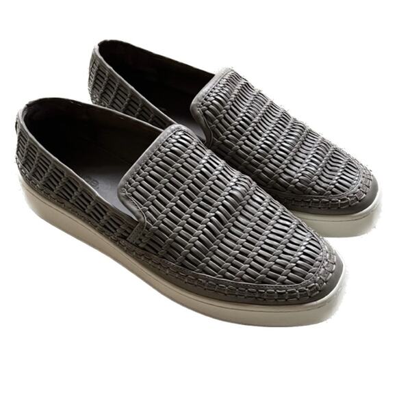 Vince Stafford Platform Sneakers Loafers Leather Slip On Woven Women’s 8.5 Gray - Picture 1 of 17